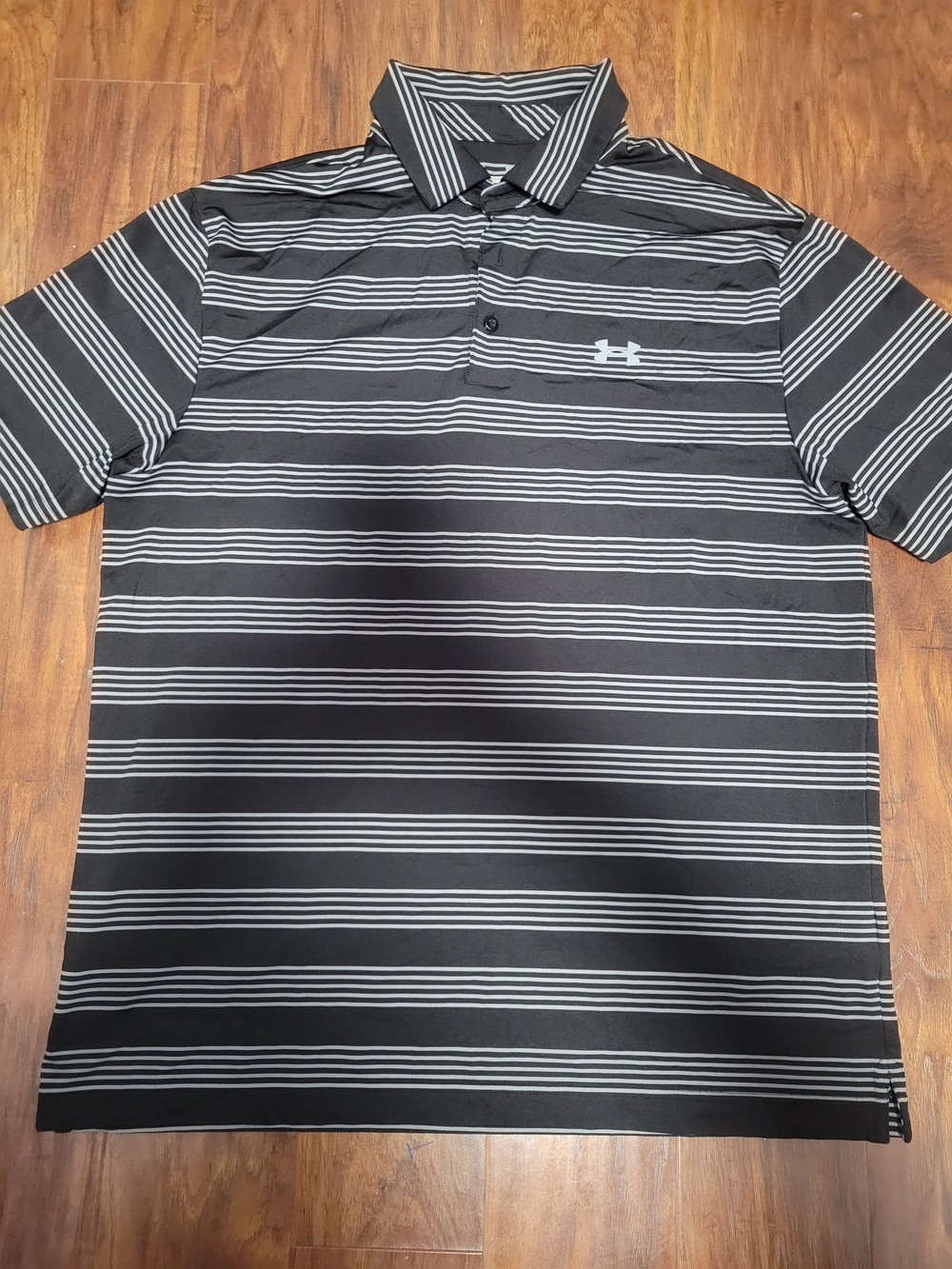 Under Armour Black and White Striped Performance Polo